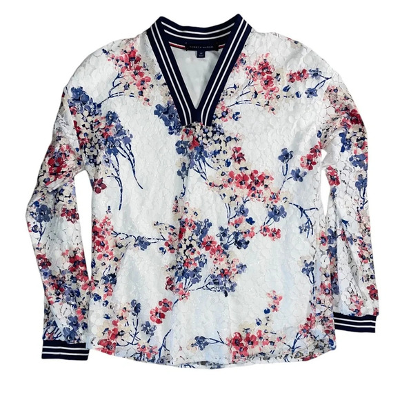 Tommy Hilfiger Floral Sheer Lace Overlay Pullover Cottagecore Size Small Preppy - Picture 7 of 7